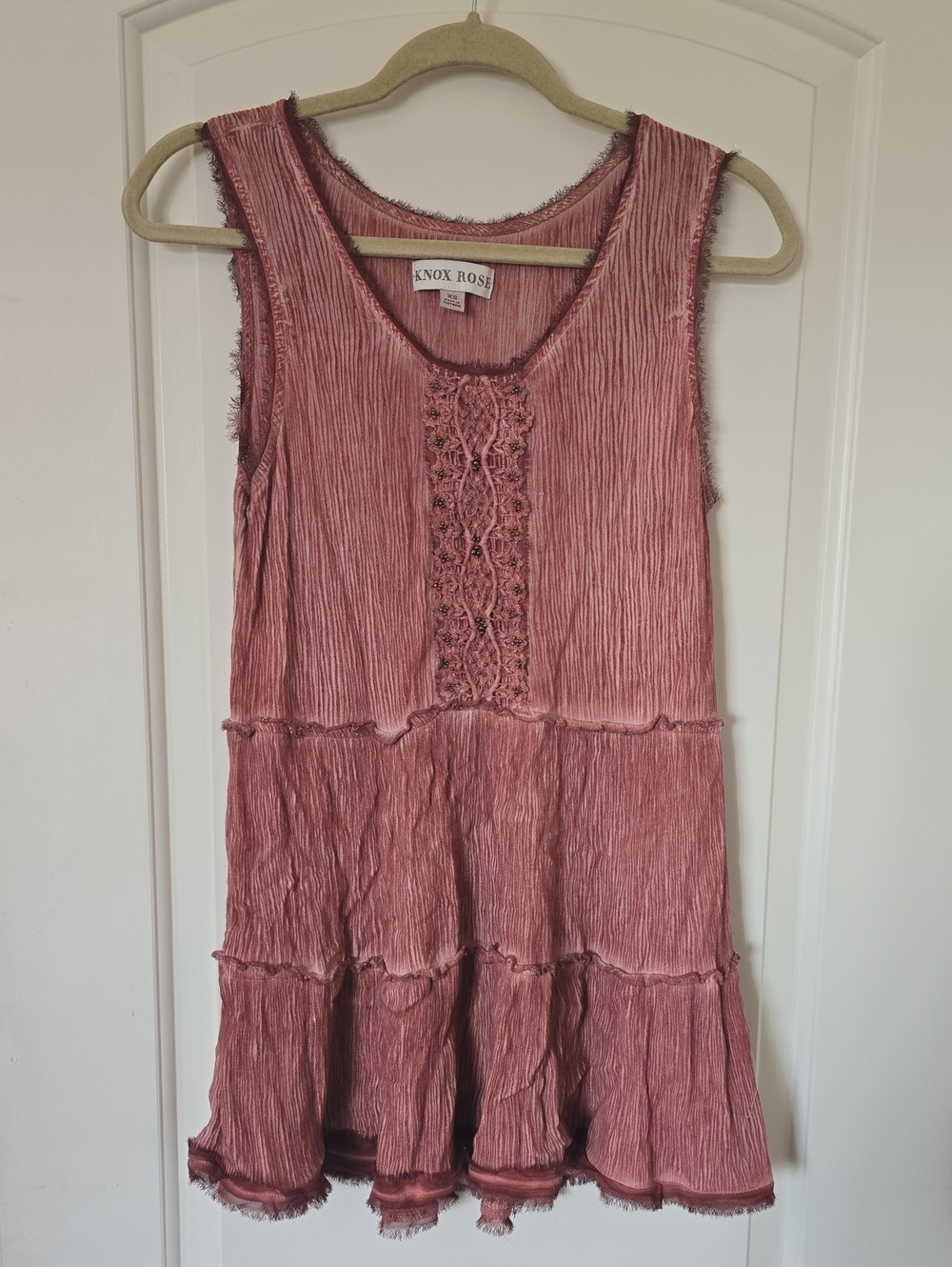 Knox Rose Dusty Rose Tiered Lace-Accent Sleeveless Tunic